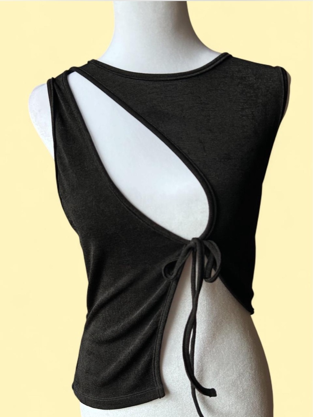 Edikted Goth Asymmetrical Black Cutout Tie-Front Tank Top